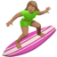 woman surfing: medium skin tone on Apple