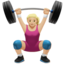 woman lifting weights: medium-light skin tone on Apple