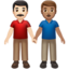 men holding hands: light skin tone, medium skin tone on Apple