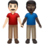 men holding hands: light skin tone, dark skin tone on Apple