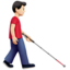 man with white cane facing right: light skin tone on Apple