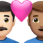 couple with heart: man, man, light skin tone, medium skin tone on Apple
