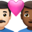 couple with heart: man, man, light skin tone, medium-dark skin tone on Apple