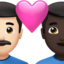 couple with heart: man, man, light skin tone, dark skin tone on Apple