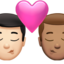 kiss: man, man, light skin tone, medium skin tone on Apple