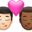 kiss: man, man, light skin tone, medium-dark skin tone on Apple
