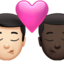 kiss: man, man, light skin tone, dark skin tone on Apple