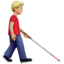 man with white cane facing right: medium-light skin tone on Apple