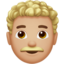 man: medium-light skin tone, curly hair on Apple