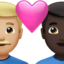 couple with heart: man, man, medium-light skin tone, dark skin tone on Apple