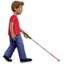 man with white cane facing right: medium skin tone on Apple