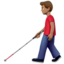 man with white cane: medium skin tone on Apple