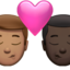 kiss: man, man, medium skin tone, dark skin tone on Apple