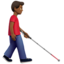 man with white cane facing right: medium-dark skin tone on Apple