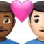 couple with heart: man, man, medium-dark skin tone, light skin tone on Apple