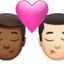 kiss: man, man, medium-dark skin tone, light skin tone on Apple