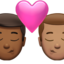 kiss: man, man, medium-dark skin tone, medium skin tone on Apple