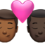 kiss: man, man, medium-dark skin tone, dark skin tone on Apple
