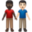 men holding hands: dark skin tone, light skin tone on Apple