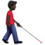 man with white cane facing right: dark skin tone on Apple