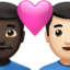 couple with heart: man, man, dark skin tone, light skin tone on Apple