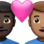 couple with heart: man, man, dark skin tone, medium skin tone on Apple