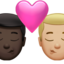 kiss: man, man, dark skin tone, medium-light skin tone on Apple