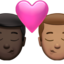 kiss: man, man, dark skin tone, medium skin tone on Apple