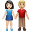woman and man holding hands: light skin tone, medium-light skin tone on Apple