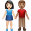 woman and man holding hands: light skin tone, medium skin tone on Apple
