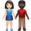 woman and man holding hands: light skin tone, dark skin tone on Apple