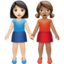 women holding hands: light skin tone, medium skin tone on Apple