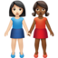 women holding hands: light skin tone, medium-dark skin tone on Apple