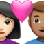 couple with heart: woman, man, light skin tone, medium skin tone on Apple