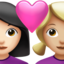 couple with heart: woman, woman, light skin tone, medium-light skin tone on Apple
