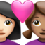 couple with heart: woman, woman, light skin tone, medium skin tone on Apple