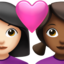 couple with heart: woman, woman, light skin tone, medium-dark skin tone on Apple