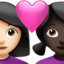 couple with heart: woman, woman, light skin tone, dark skin tone on Apple