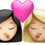 kiss: woman, woman, light skin tone, medium-light skin tone on Apple