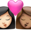 kiss: woman, woman, light skin tone, medium skin tone on Apple