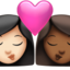 kiss: woman, woman, light skin tone, medium-dark skin tone on Apple