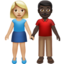 woman and man holding hands: medium-light skin tone, dark skin tone on Apple