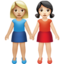 women holding hands: medium-light skin tone, light skin tone on Apple