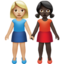 women holding hands: medium-light skin tone, dark skin tone on Apple
