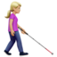 woman with white cane facing right: medium-light skin tone on Apple