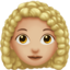 woman: medium-light skin tone, curly hair on Apple