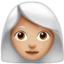 woman: medium-light skin tone, white hair on Apple