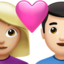 couple with heart: woman, man, medium-light skin tone, light skin tone on Apple