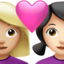 couple with heart: woman, woman, medium-light skin tone, light skin tone on Apple