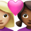 couple with heart: woman, woman, medium-light skin tone, medium-dark skin tone on Apple